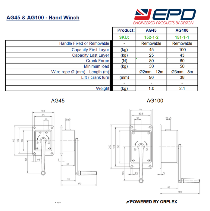 AG45 & AG100 - Hand Winch