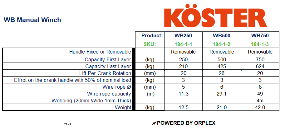 WB Manual Winch (Single Drum, 250kg, 500kg, or 750kg)